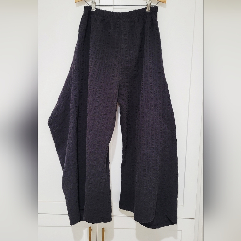 IOR Boho Black Textured Wide-Leg Cotton Harem Pants | Size L/XL - Picture 2 of 5